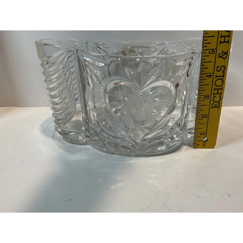 Crystal Heart Etched Glass Vase‎ Bowl Container Made in Slovakia 24% PbO